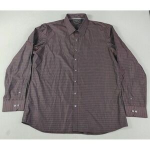 Marc Anthony Button Up Shirt Mens 2XL Burgundy Check Slim Fit Office Business